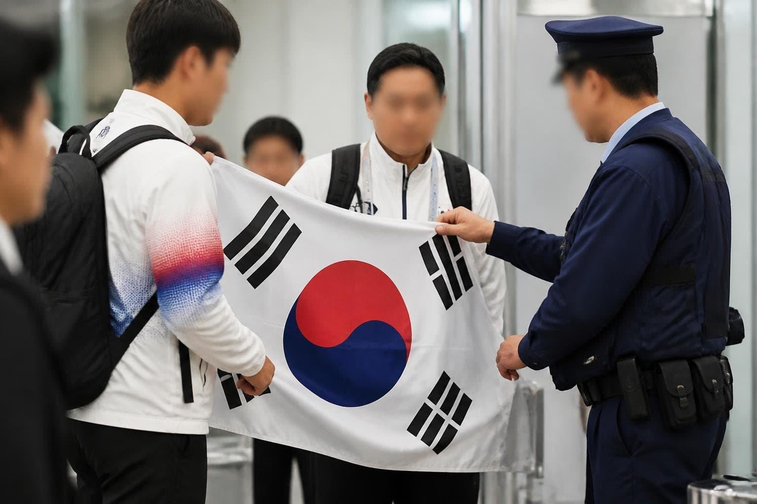 일본 경찰, 아시안게임 한국 선수단의 태극기 소지 제지
